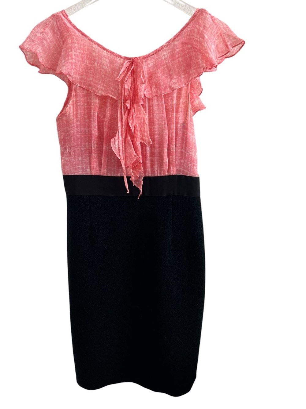 Milly of New York Silk Wool Combo Pink and Black Ruffle Tie-Back Dress
